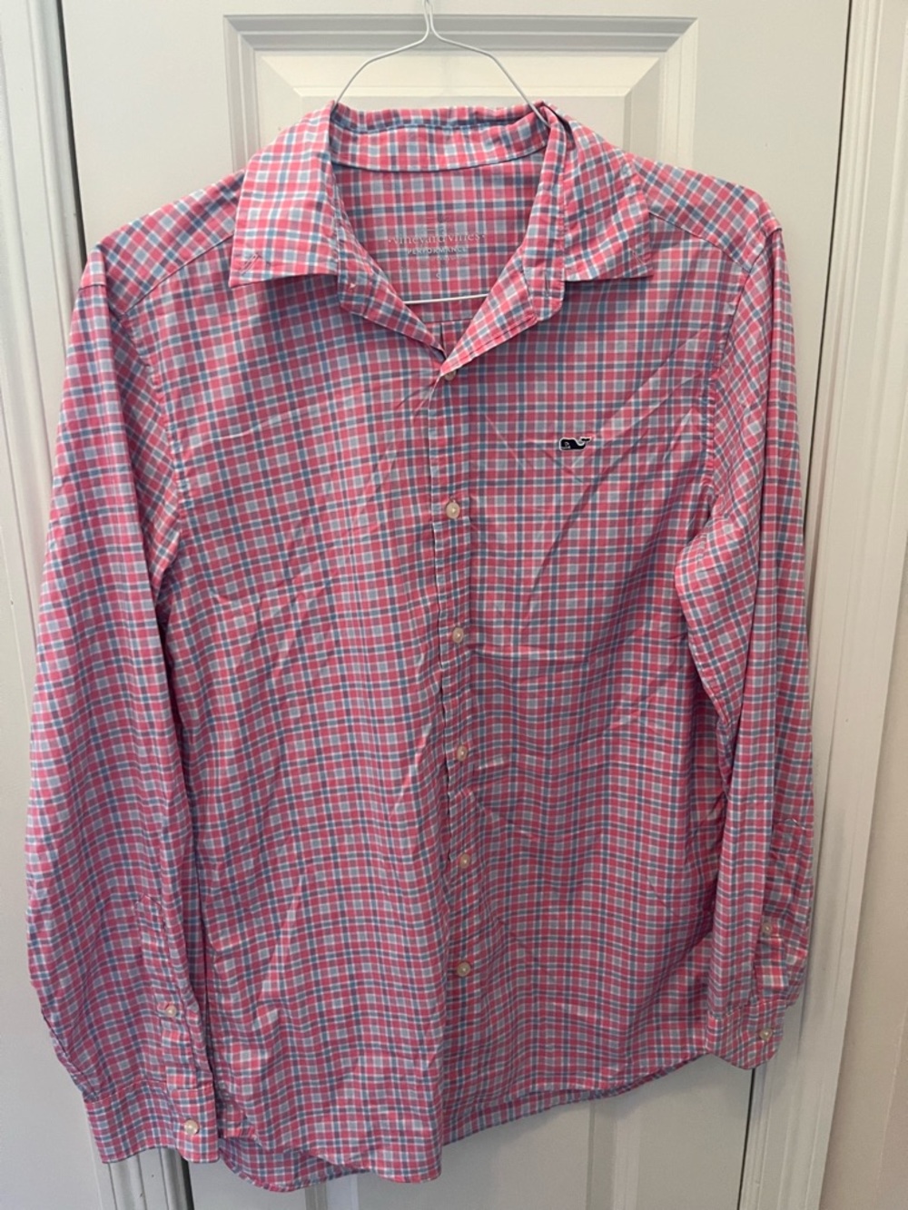 Vineyard Vines Pink and Light Blue Plaid Button-Up Dress Shirt